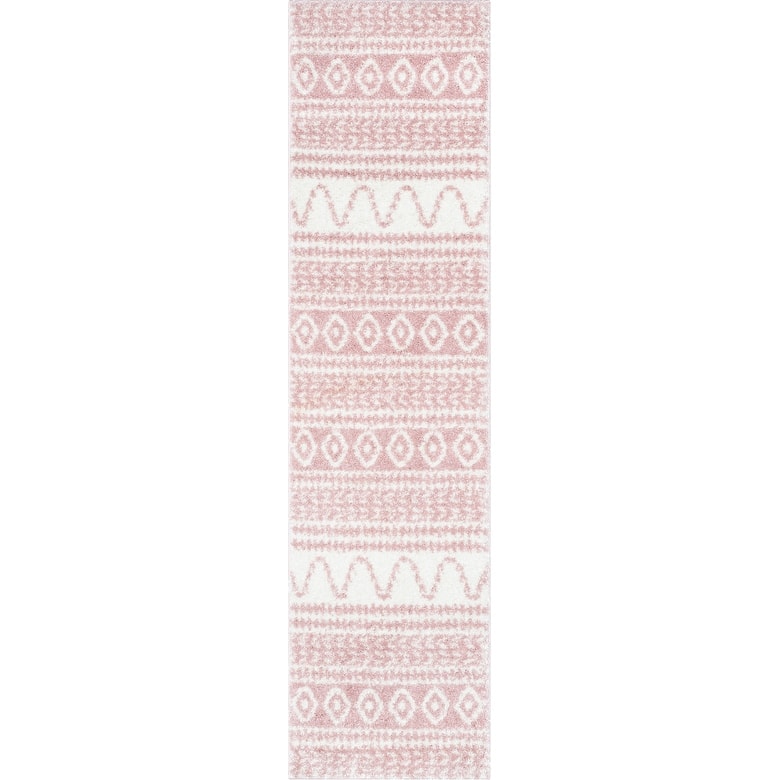Well Woven Madison Shag Cossima Moroccan Tribal Shag Area Rug - 2' 7" x 9' 10" - Pink - Runner
