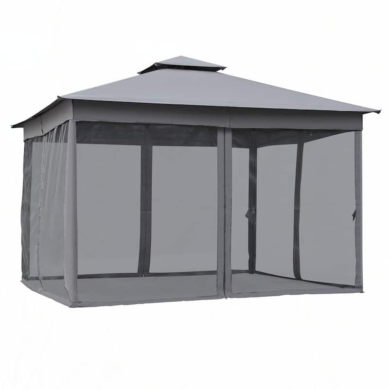 10x12 Outdoor Gazebo Tent with Double Roofs(Grey)