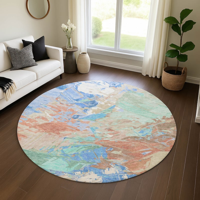 Premium Washable Super Soft Modern Brushstrokes Mayfield Rug - Coral - 8' x 8'