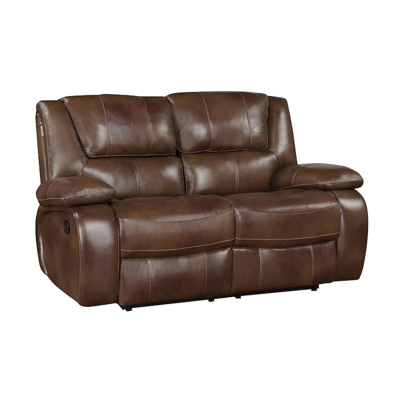 Baron Leather Match Double Reclining Loveseat - Brown