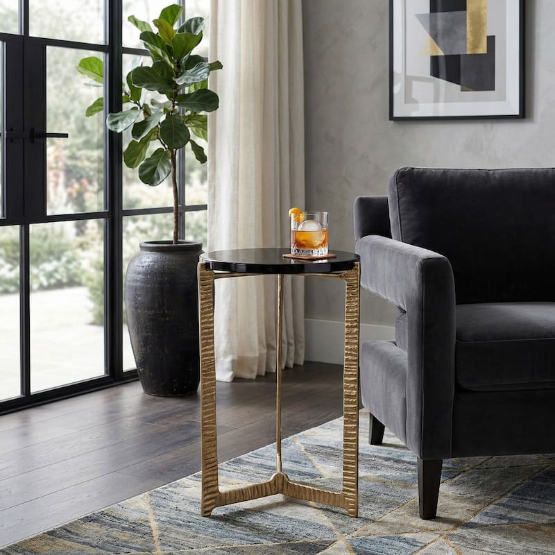 Side Table - Glass Top on Textured Metal Base, 22"