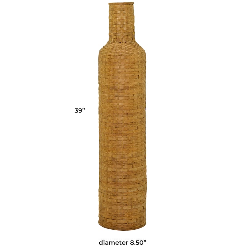 Intricately Woven Tall Bamboo Wood Floor Vase - White or Brown
