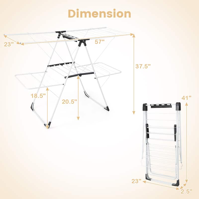 Gymax Folding Clothes Drying Rack 2-Tier Metal Laundry Drying Rack