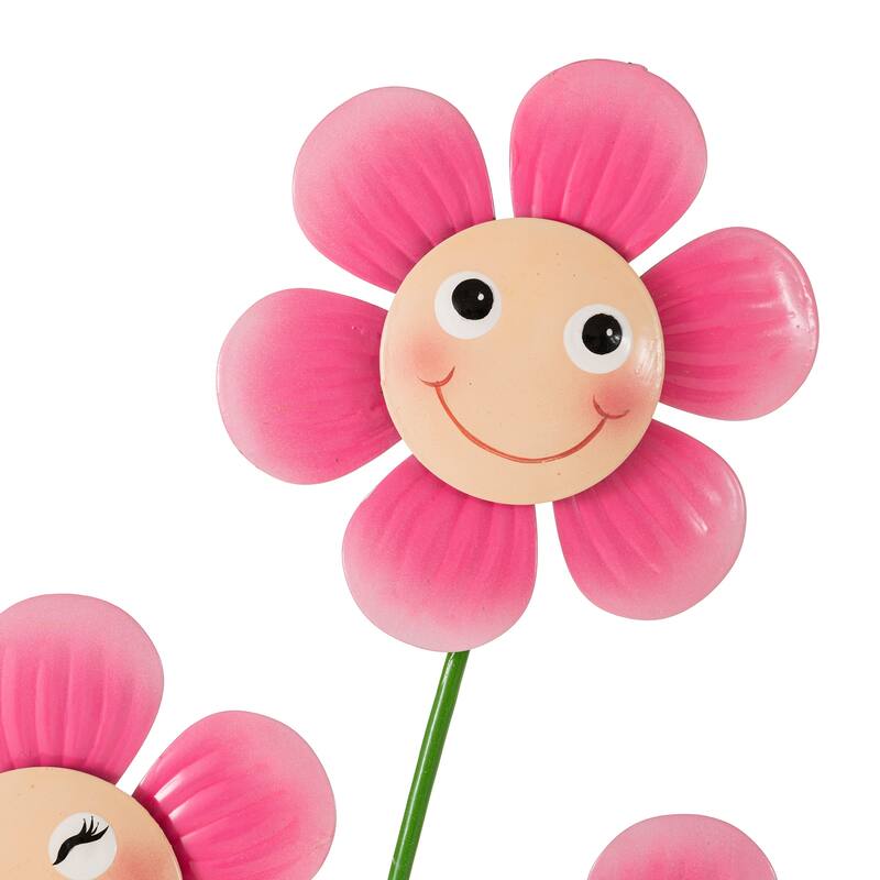 Glitzhome 36"H Metal Garden Triple Happy Face Flower Yardstake Wall Decor