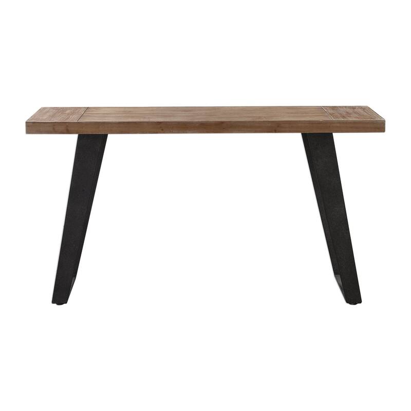 Uttermost Freddy 55" Long Wood Top Metal Console Table - Weathered Oak