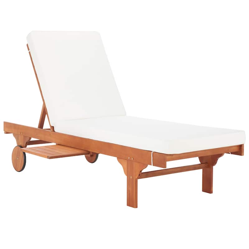 SAFAVIEH Outdoor Aubrie Adjustable Chaise Lounge Chair with Wheel.