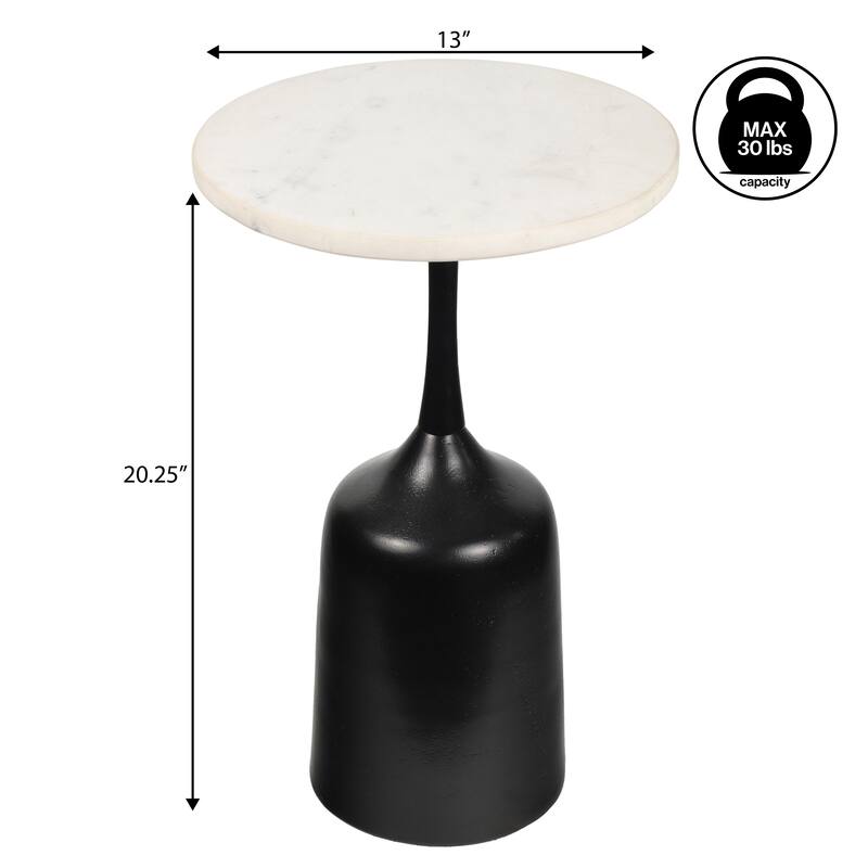 Pip 20.25″ Metal Drink, End Table w/ White Marble Round Top & Bell Pedestal Base, By JONATHAN Y
