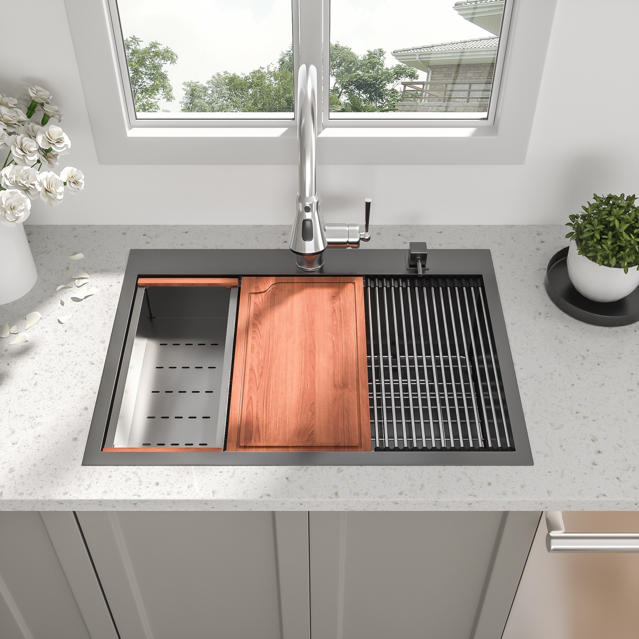 33 Black Drop In Workstation Kitchen Sink Beslend 33