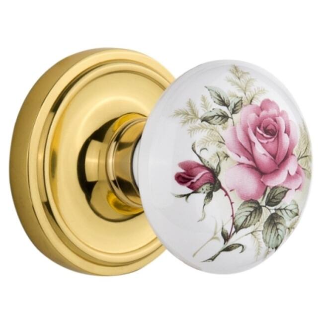 Nostalgic Warehouse Vintage Porcelain Painted Rose Privacy Door Knob - Polished Brass