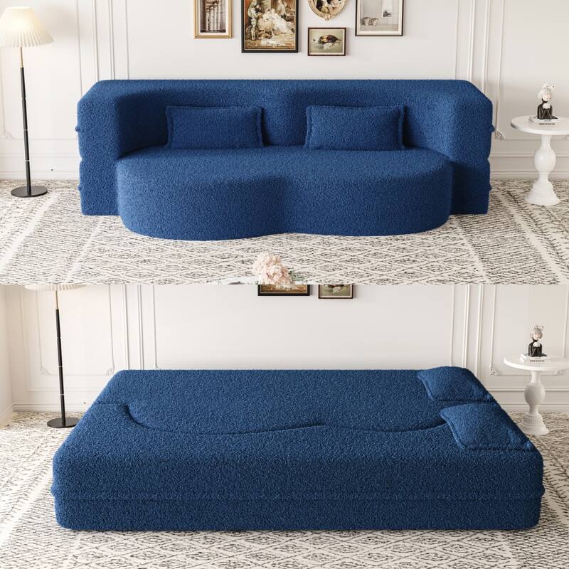 Convertible Teddy Fabric Foam-Filled Sleeper Sofa Bed