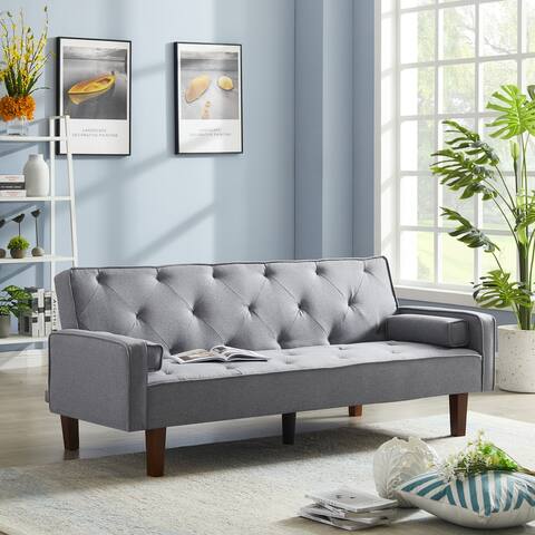 Elegant Modern Loveseat Convertible Sofa Bed, Living Room Accent Sofa, Pillow Back Sofa with Wood Leg and Adjustable Back