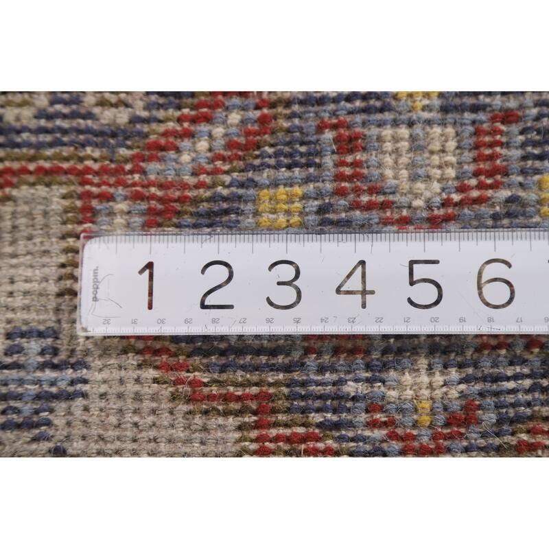 Geometric Beige Kazak Oriental Rug Hand-Knotted Wool Carpet - 2'7"x 6'1"
