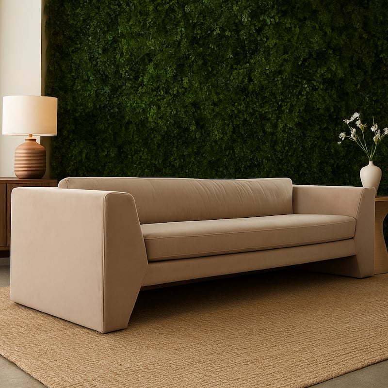 Roe Sofa, Camel Brown Performance Velvet, Wide Track Arms, 99 Inch