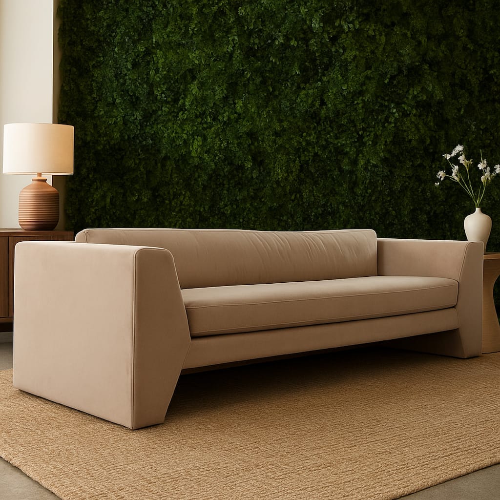 Roe Sofa, Camel Brown Performance Velvet, Wide Track Arms, 99 Inch