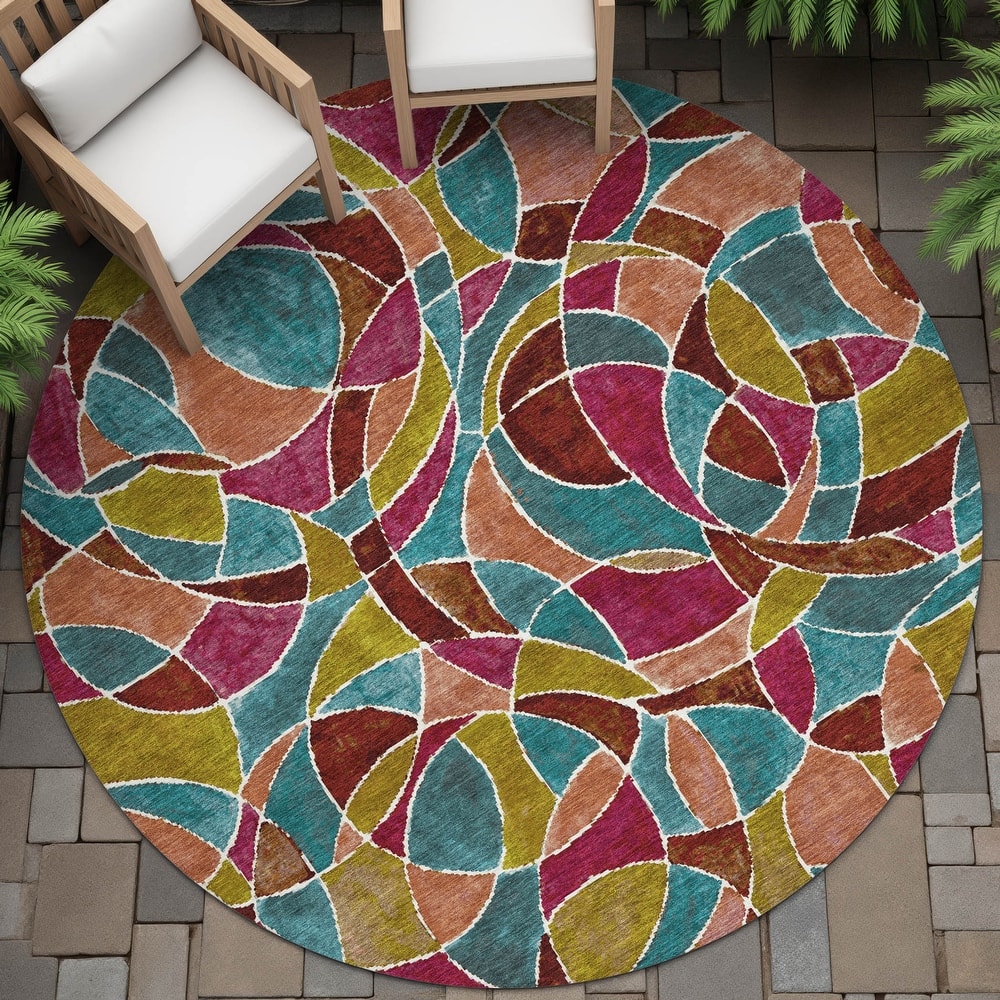 Machine Washable Indoor/Outdoor Casual Mosaic Chantille Rug