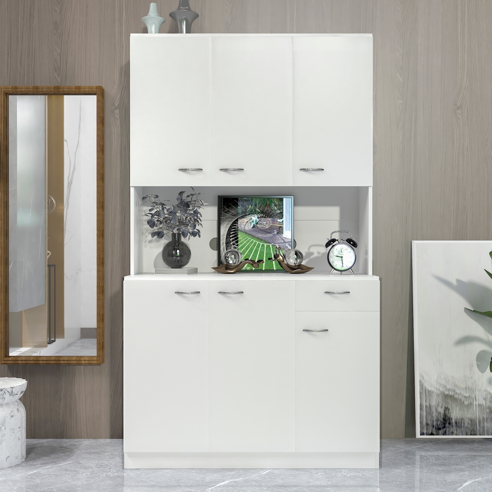 Wardrobe or Kitchen Cabinet, with 6-Doors, 1-Open Shelves and 1-Drawer for  bedroom,White - Bed Bath & Beyond - 35256583