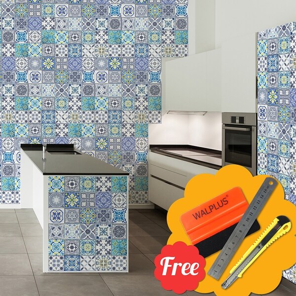 Walplus King George Blue Mosaic Tile Stickers Peel and Stick Wall ...