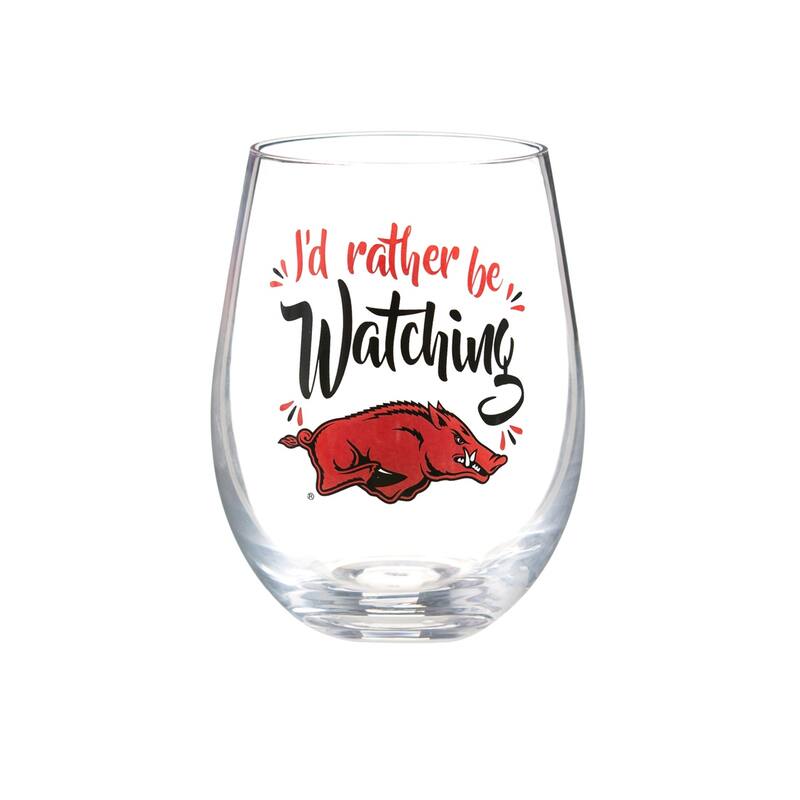 University of Arkansas, 17 oz Stemless Wine Glass w/ Gift Box