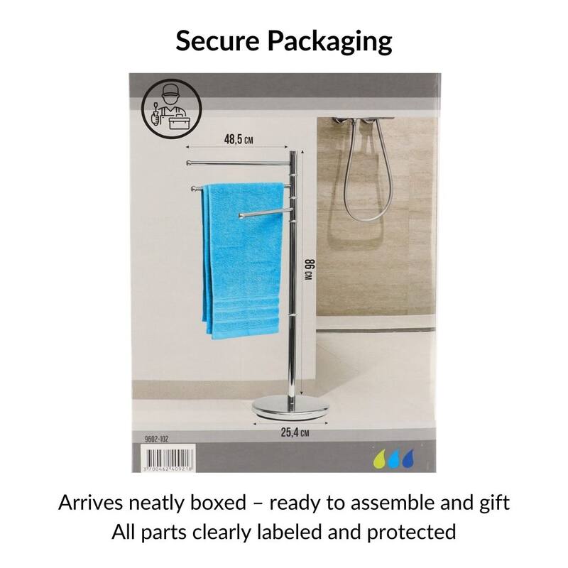 Freestanding 3-Arm Towel Rack in Stainless Steel - 19 L x 10 W x 34 H