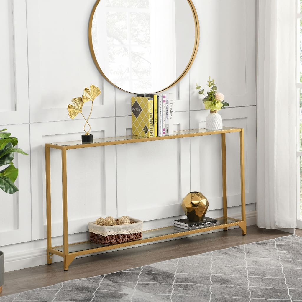 Rectangular Glass Console Table - 56" - Clear and Gold