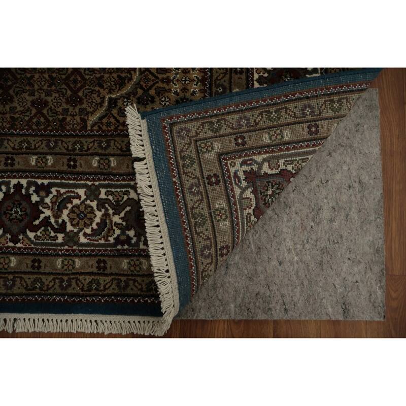 Hand Knotted Oriental 100% Wool Carpet Traditional Floral Navy Blue & Blues Tabriz Area Rug - 9' 4'' X 6' 0''