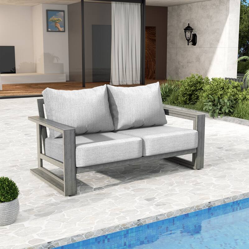 PureScape Hand-Painted Aluminum Outdoor Loveseat with Sunbrella Gray Cushions