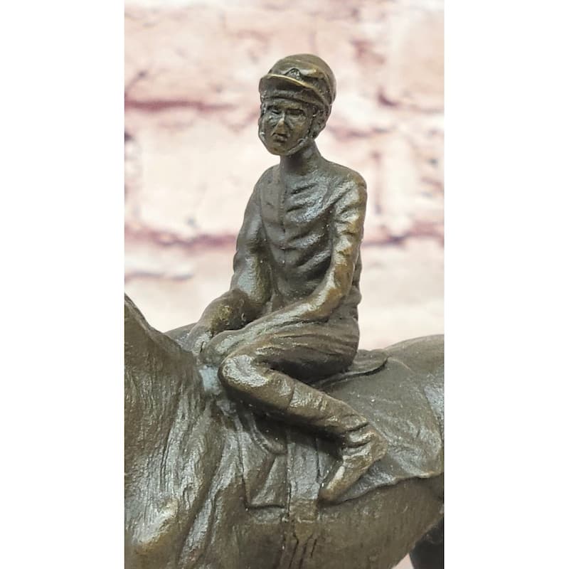 Horse Jockey Racing Equine Art Equestrian Collector Bronze Statue Sculpture Original 8 Inches X 6.5 Inches