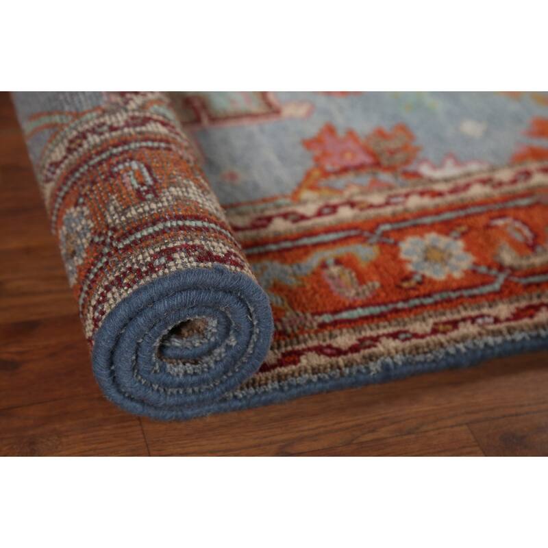 Blue Geometric Khotan Indian Accent Rug Hand-Knotted Wool Carpet - 3'1"x 5'2"