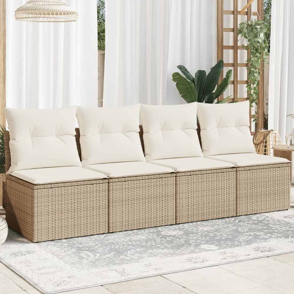 vidaXL Patio Sofa with Cushions Outdoor Seating Sectional Sofa Poly Rattan