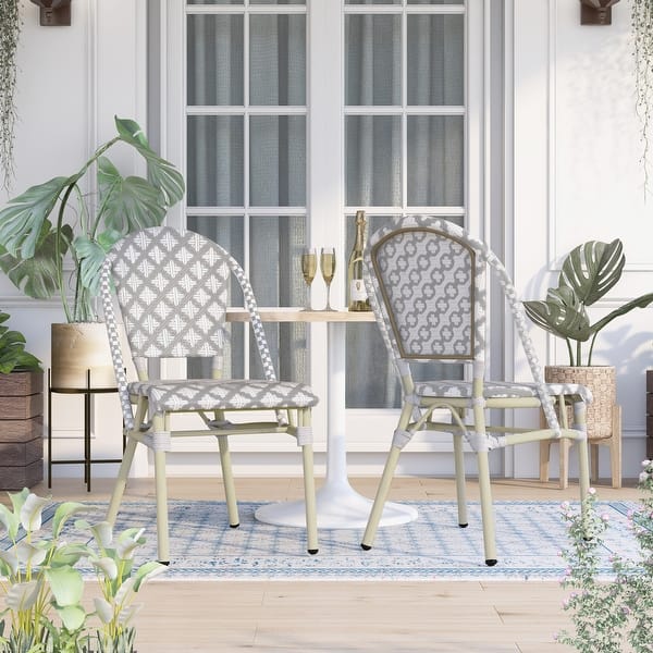 slide 2 of 10, Furniture of America Portia French Metal Wicker Outdoor Bistro Chairs (Set of 2) - Set of 2 Grey