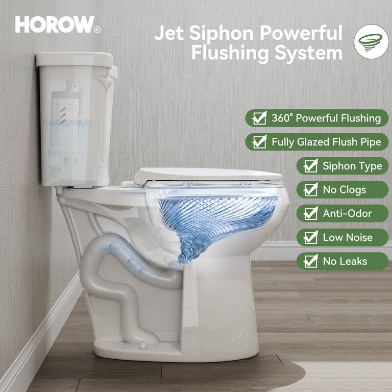 HOROW 21 Inch Extra Tall 2 Piece High Efficiency Single Flush Elongated Toilet White 1.28 GPF Strong Flush Seat Included