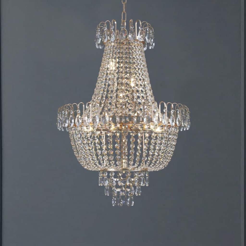 Oaks Aura 27.1-inch Modern Crystal Gold Chandeliers, 10-Light Large Contemporary Luxury 2-Tier Ceiling Lighting