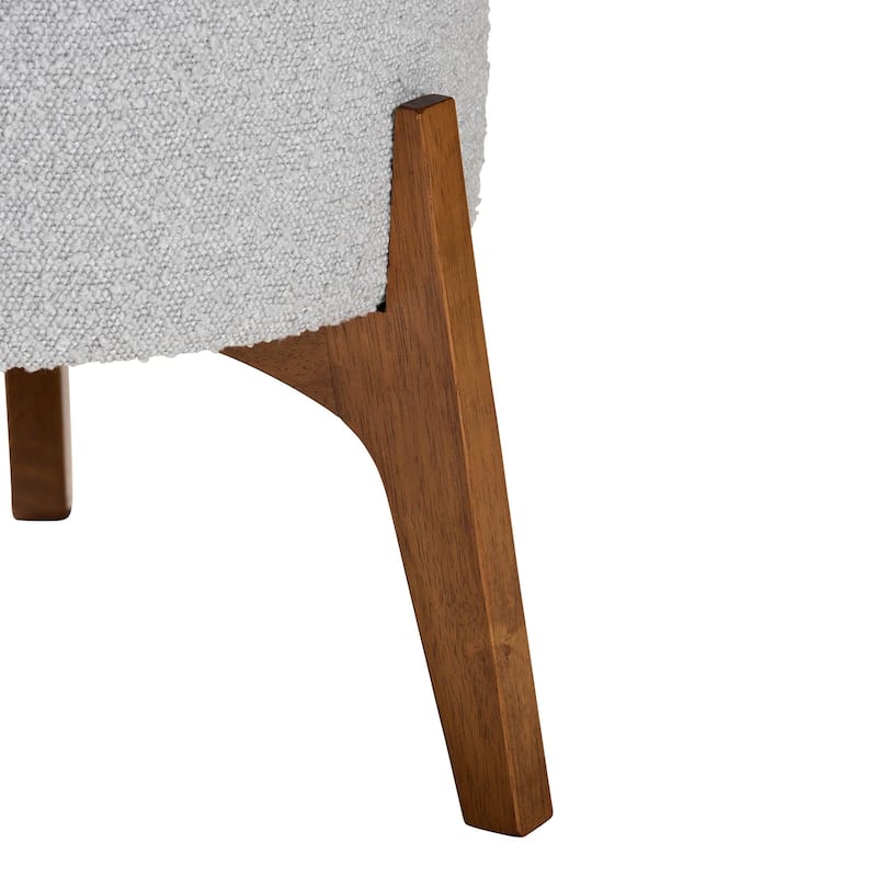 Elkie Japandi Cream Boucle Fabric and Walnut Brown Finished Wood Ottoman Footstool
