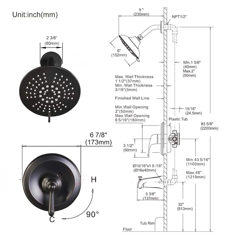 WOWOW Single Handle 5-Spray Shower Faucet with Valve