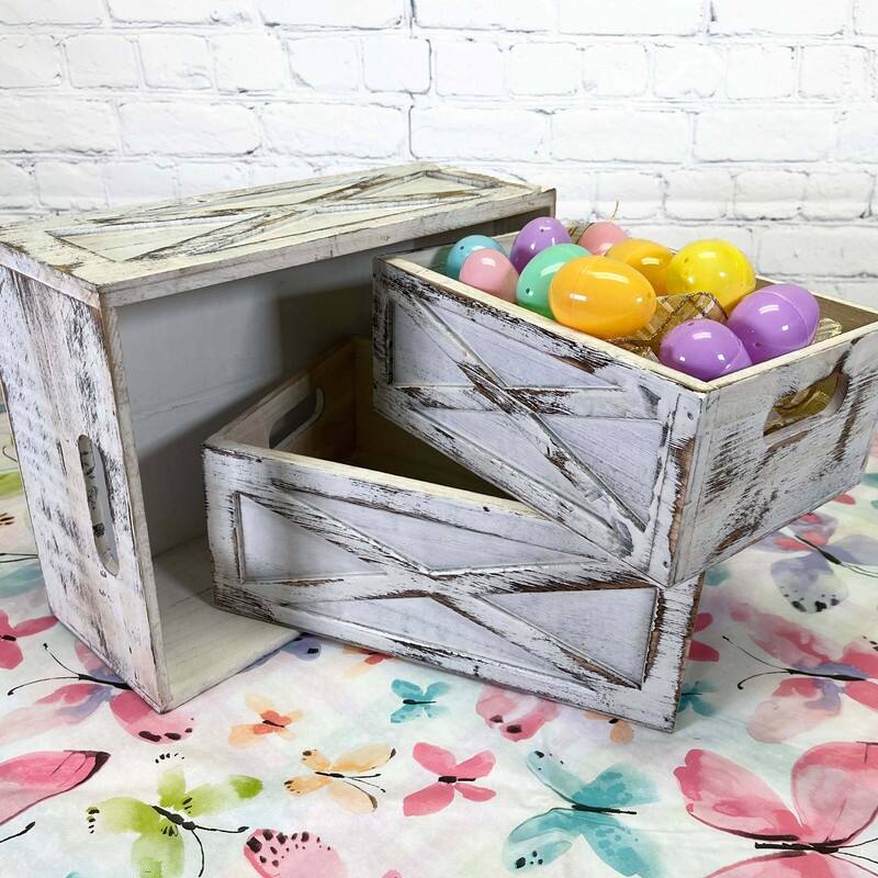 Rustic Barn Door Style Wooden Crates, Set of 3