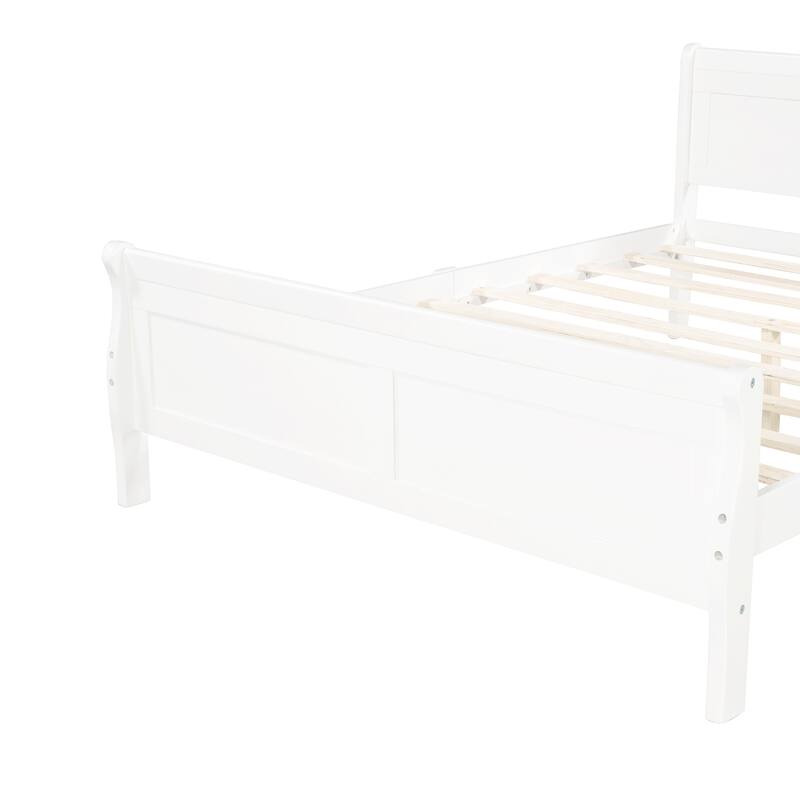 White Full Size Wood Platform Bed with Headboard and Wooden Slat Support