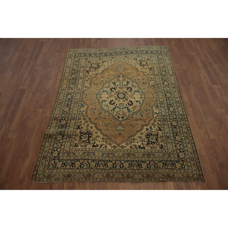 Hand Knotted Oriental 100% Wool Carpet Traditional Floral Oranges & Rust Tabriz (Haj Jalili) Area Rug - 6' 1'' X 4' 5''