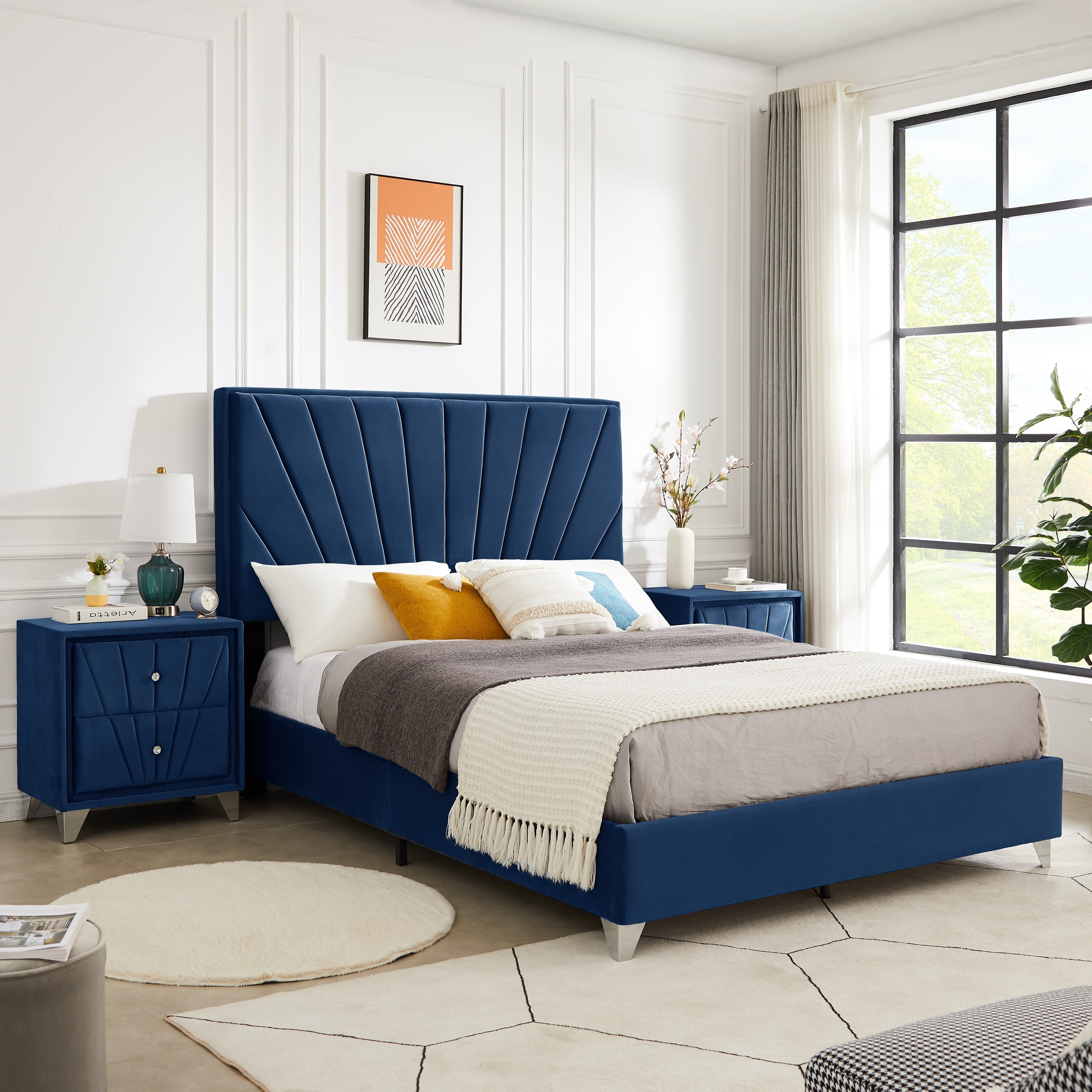 Queen blue headboard hotsell