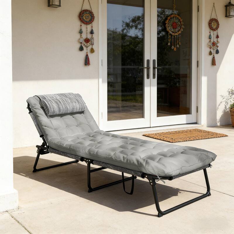 GDFStudio - Eriksen Folding Outdoor Sun Lounger with Adjustable Reclining Comfort Design - Chaise Lounge - Black,Gray