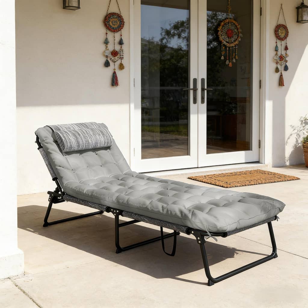 GDFStudio - Eriksen Folding Outdoor Sun Lounger with Adjustable Reclining Comfort Design - Chaise Lounge