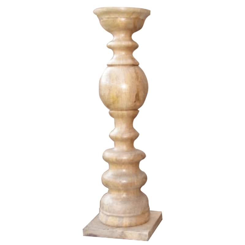 24" Natural Solid Wood Floor Pillar Candle Holder