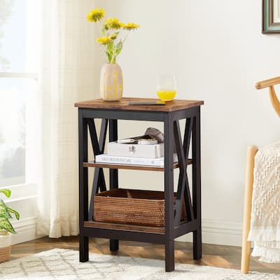3-tier X-Shape End Table Open Storage Rack Can Be Used as End Table Nightstand for Living Room Bedroom Entrance