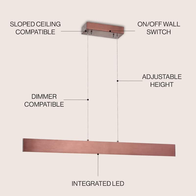 Julian 40" Dimmable Adjustable Integrated LED Metal Linear Pendant, by JONATHAN Y