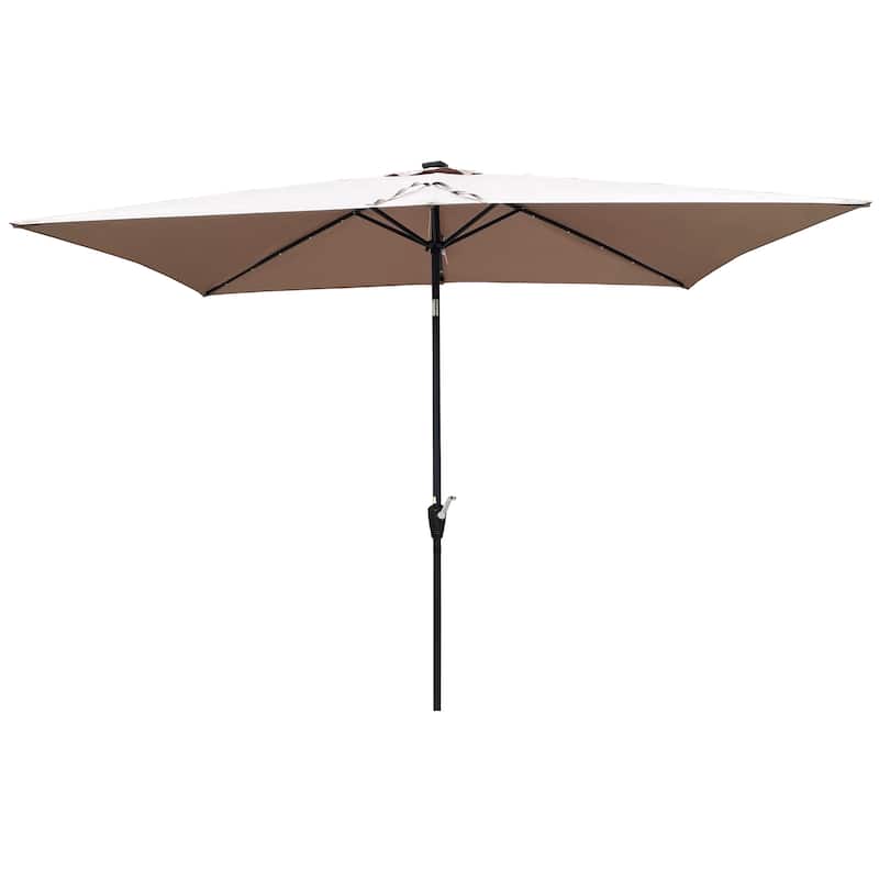 10x6.5ft Solar LED Rectangular Patio Umbrella with Crank and Tilt for Outdoor Use