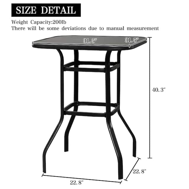 39" Wrought Iron Glass High Bar Table Patio Bar Table