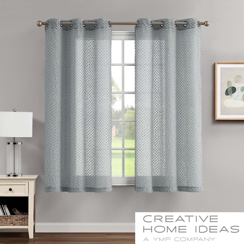 Creative Home Ideas Mia Embellished Sheer Grommet Window Curtain Panel Pair with Tiebacks,