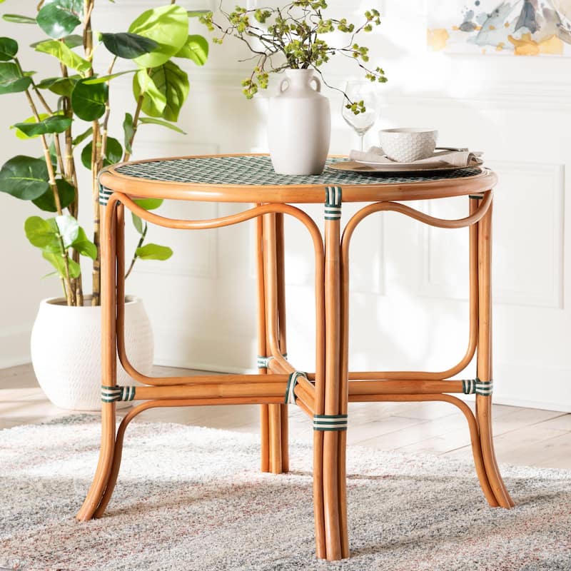 Mattie Natural Rattan Round Bistro Dining Table - Handwoven Cafe-Style Accent Table for Kitchen or Indoor/Outdoor Lounge