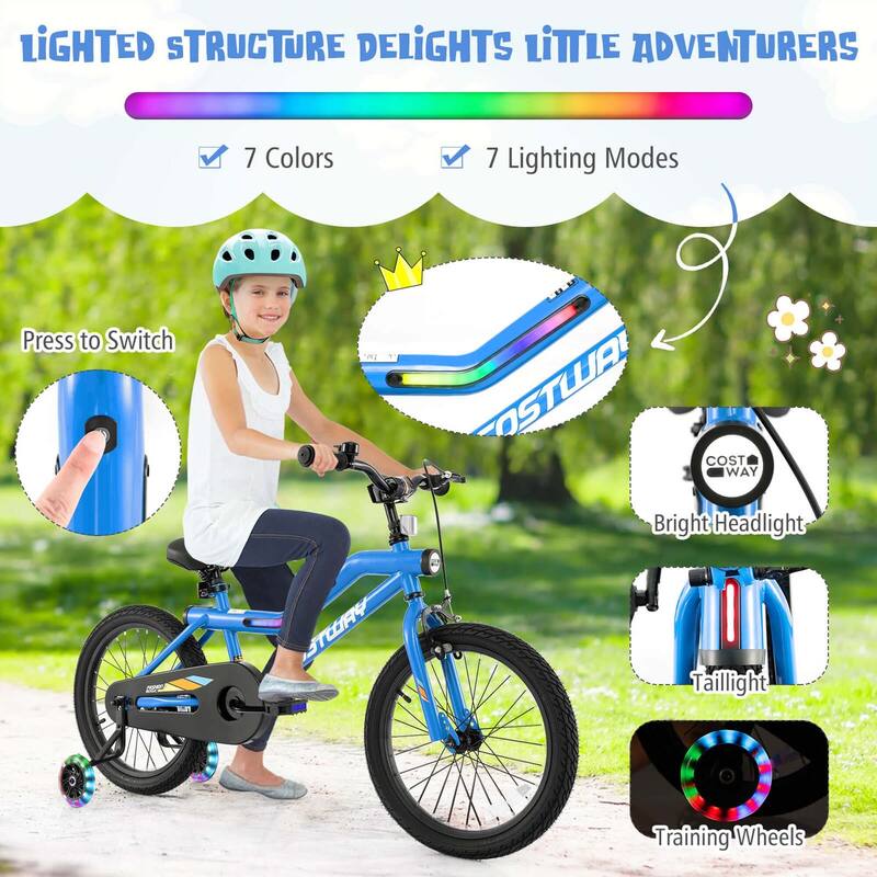 Costway 18" LED Lighted Kids Bike with Adjustable Seat Coaster Brake - See Details