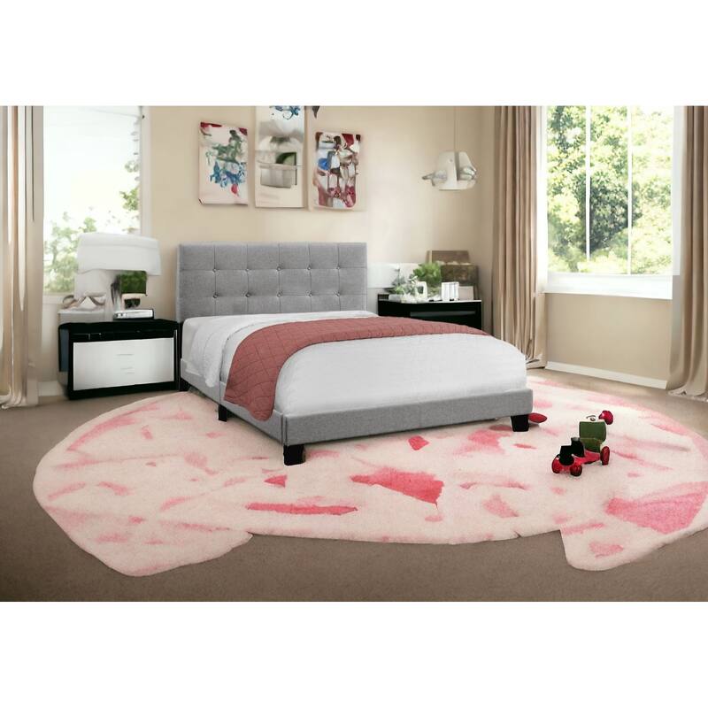 Tufted Upholstered Bed Frame with Wood Base and Headboard