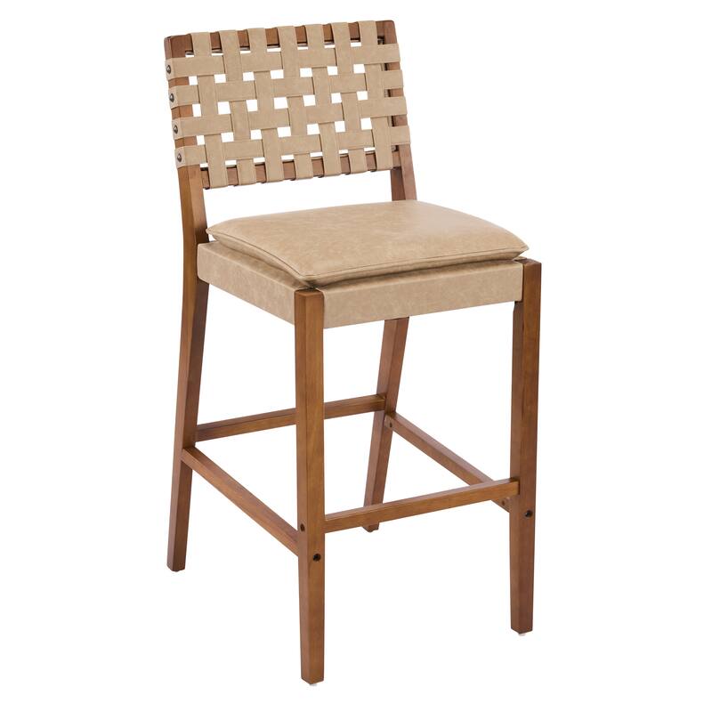 Christopher Knight Home - Rieti Industrial-Inspired Barstool Set with Crossback PU Upholstery and Wooden Frame